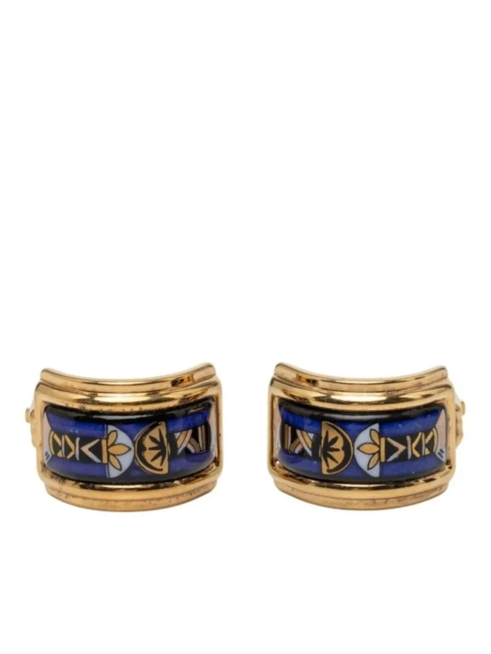 Hermes Enamel Cloisonne Earrings Gold Purple Plated